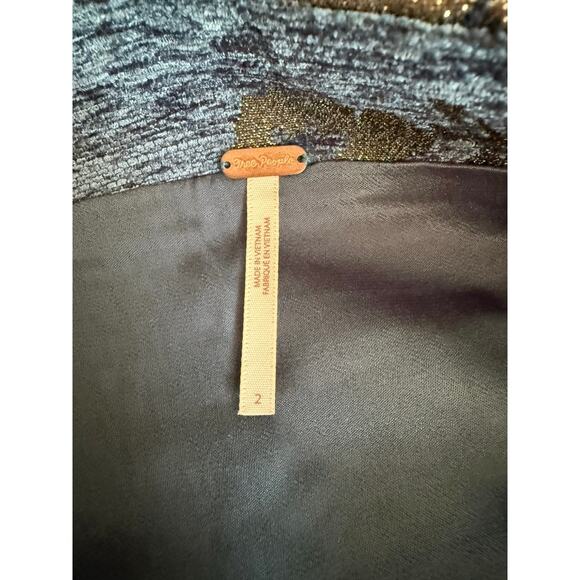 Free People Mini Blue Embroidered Metallic Moving-On Skirt Sz. 2 - Picture 5 of 5